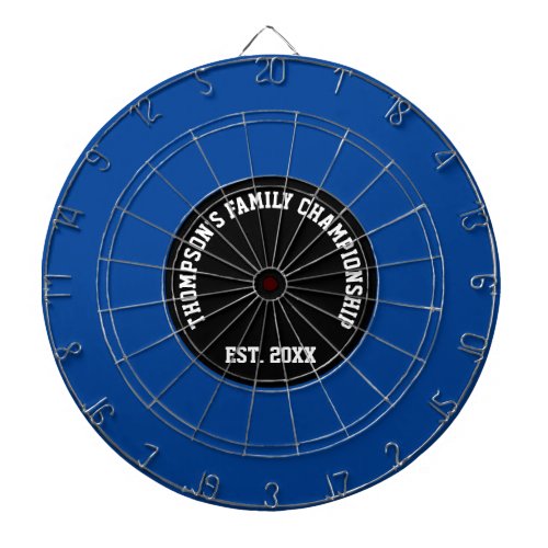Custom Family Name Established Date Black and Blue Dart Board