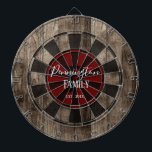Custom Family Name Established Date Dart Board<br><div class="desc">Faux wooden background with monogram and family name in center of the board. Other colors available in the shop.</div>