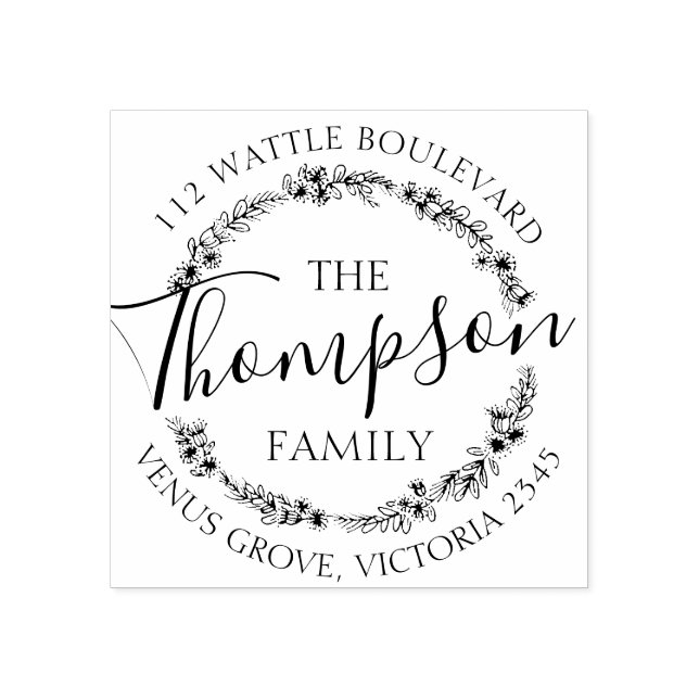 Custom family name floral return address stamp (Imprint)