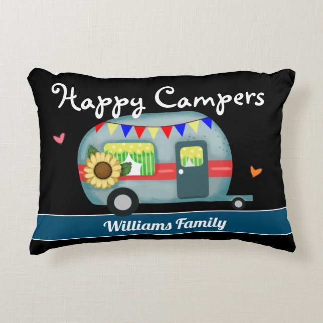 Custom Family Name Happy Campers Accent Pillow (Front)