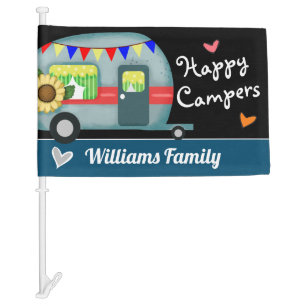 Custom Family Name Happy Campers Car Flag