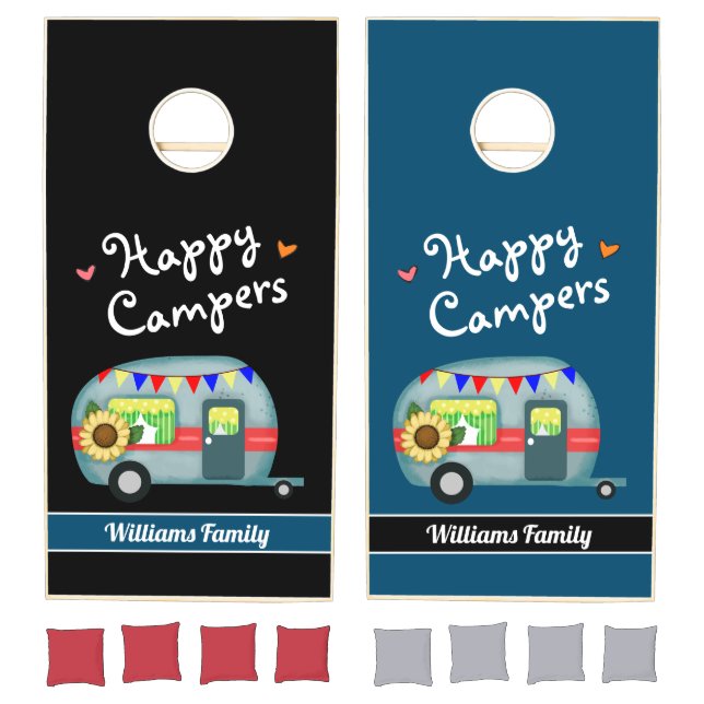 Custom Family Name Happy Campers Cornhole Set (Set)