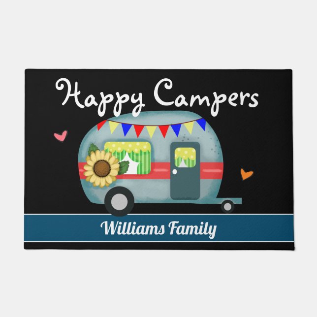 Custom Family Name Happy Campers Doormat (Front)