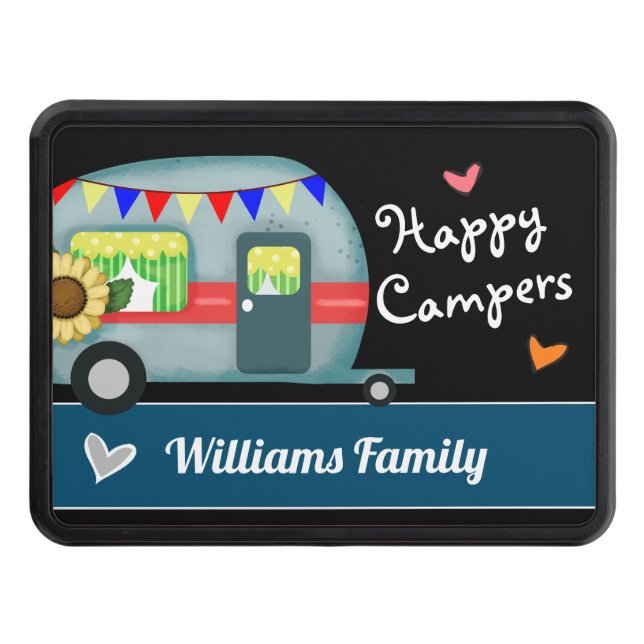 Custom Family Name Happy Campers Hitch Cover (Front)