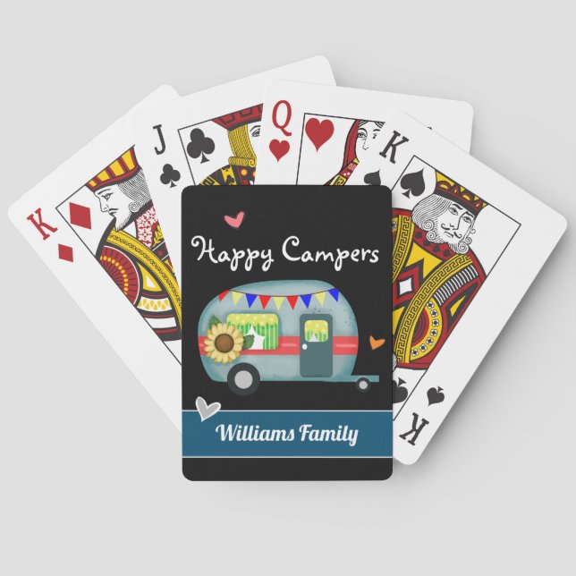 Custom Family Name Happy Campers Poker Cards (Back)