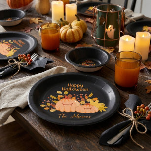 Custom Family Name Happy Halloween Paper Plates