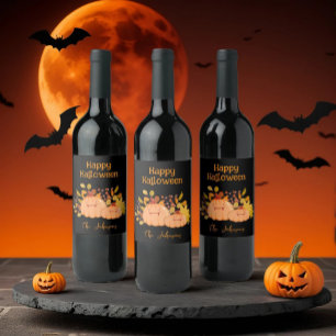 Custom Family Name Happy Halloween Wine Label
