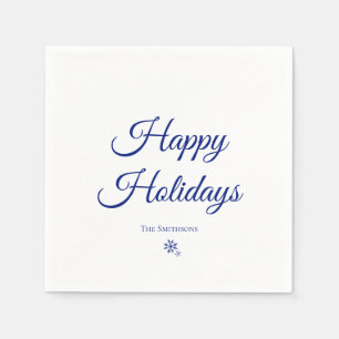 Custom Family Name Happy Holidays Snowflakes Napkins