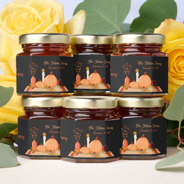 Custom Family Name Happy Thanksgiving  Honey Jar Favors (Insitu)