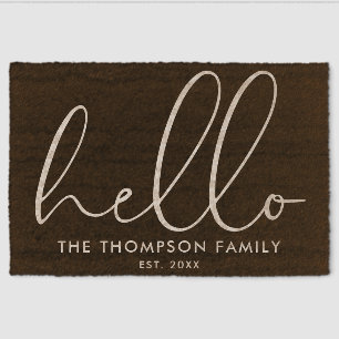Custom Family Name Hello Welcome Fiber Doormat