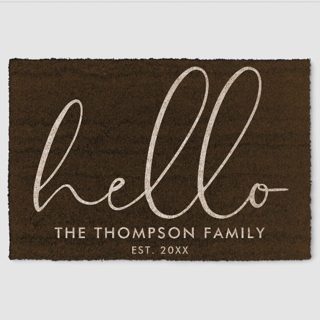 Custom Family Name Hello Welcome Fiber Doormat (Front)