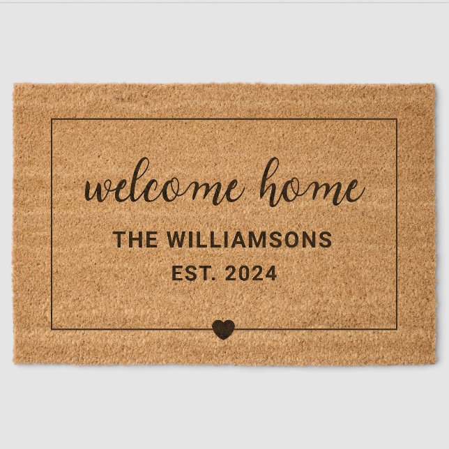 Custom Family Name Housewarming Gift Welcome Home Fiber Doormat (Front)