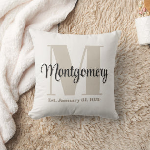 Custom Family Name Initial Established Gift Idea  Throw Pillow