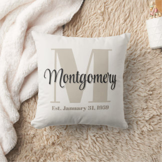 Custom Family Name Initial Established Gift Idea  Throw Pillow