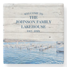 Custom Family Name Lake House Coaster