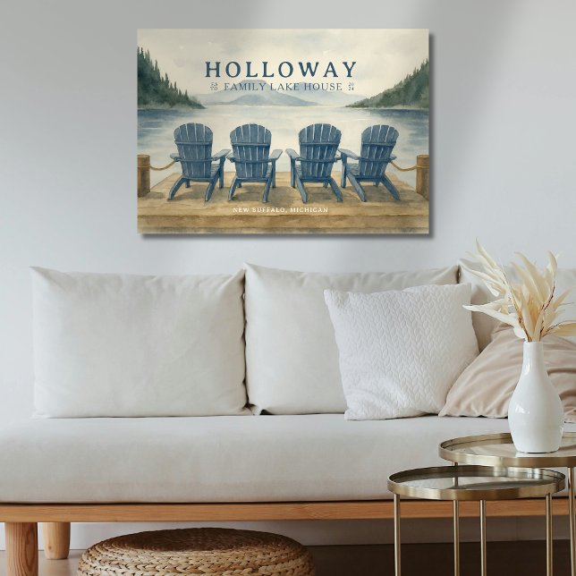 Custom Family Name  Lake House Watercolor Canvas Print (Add a personalized touch to your family lake house! )