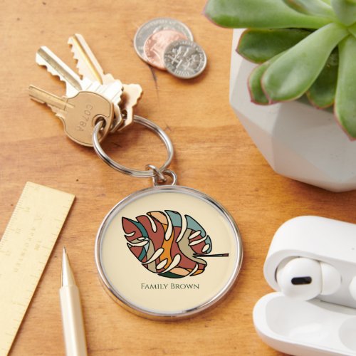Custom Family Name Leaf Serene Savanna Keychain