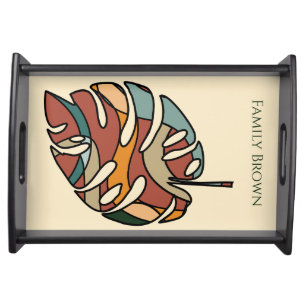 Custom Family Name Leaf Serene Savanna Serving Tray