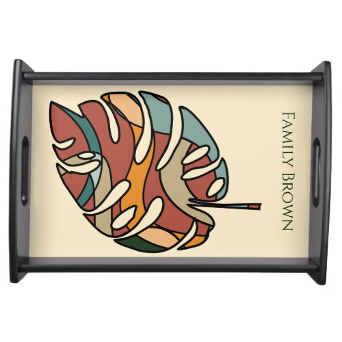 Custom Family Name Leaf Serene Savanna Serving Tray