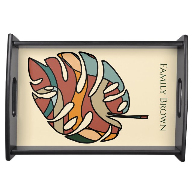 Custom Family Name Leaf Serene Savanna Serving Tray (Front)
