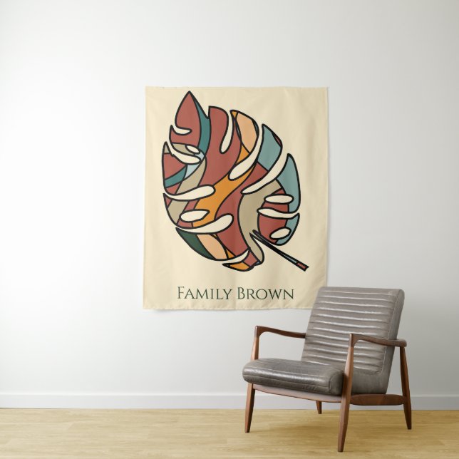 Custom Family Name Leaf Serene Savanna Tapestry (In Situ)