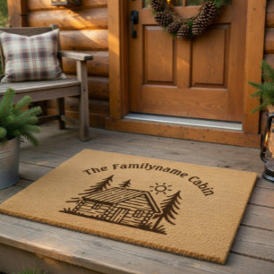 Custom Family Name Log Cabin Welcome Coir Mat