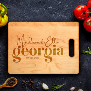 Custom Family Name Maple Cutting Board w/Handle
