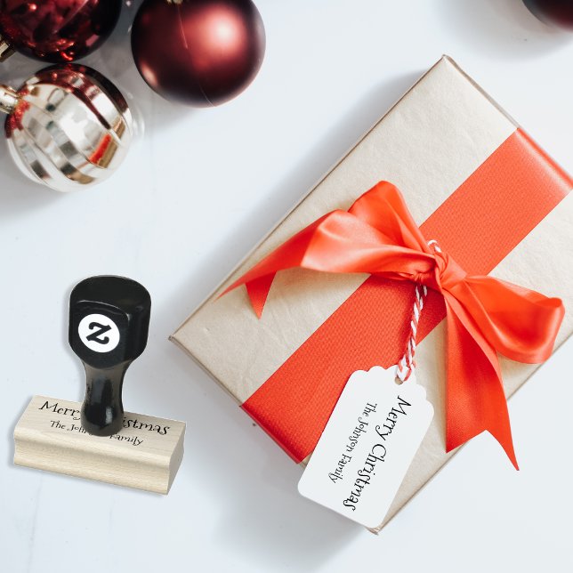 Custom Family Name Merry Christmas Happy Holidays Rubber Stamp (Custom Family Name Merry Christmas Happy Holidays Rubber Stamp)