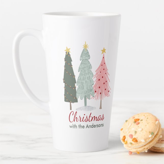 Custom Family Name Modern Minimalist Christmas  Latte Mug (In Situ)