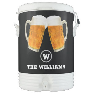 Custom Family Name & Monogram Beer themed black Beverage Cooler