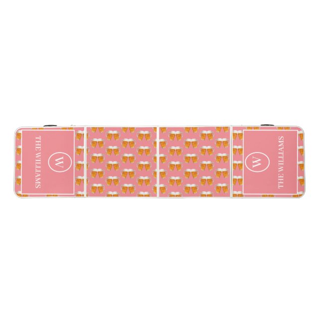 Custom Family Name & Monogram Beer themed pink Pong Table (Top)