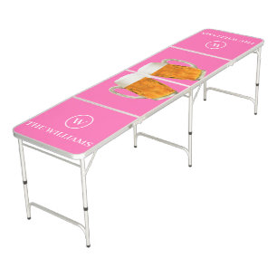 Custom Family Name & Monogram Beer themed pink Pong Table
