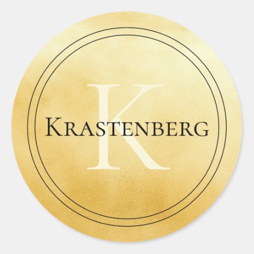 Custom Family Name Monogram Black Cream Gold Classic Round Sticker