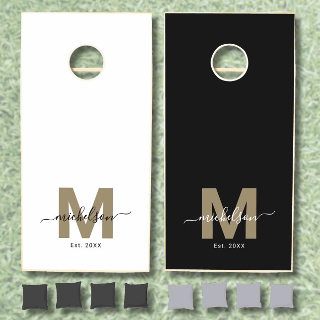 Custom Family Name Monogram Black Gold Cornhole Set (Custom Family Name Monogram Black Gold Cornhole Set)