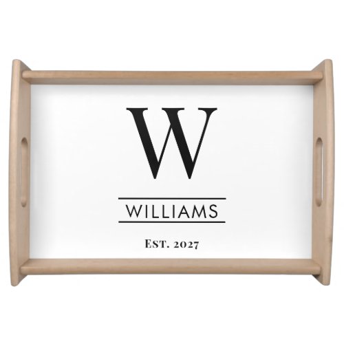 Custom Family Name  Monogram Black  White  Serving Tray