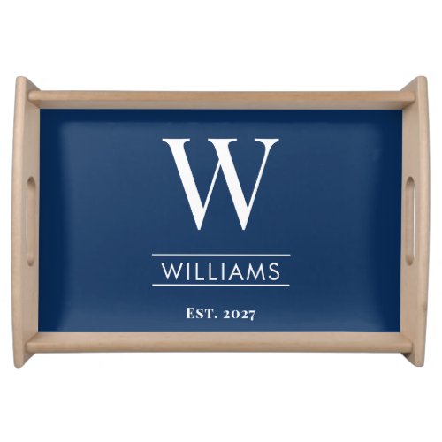 Custom Family Name  Monogram Blue  White  Serving Tray