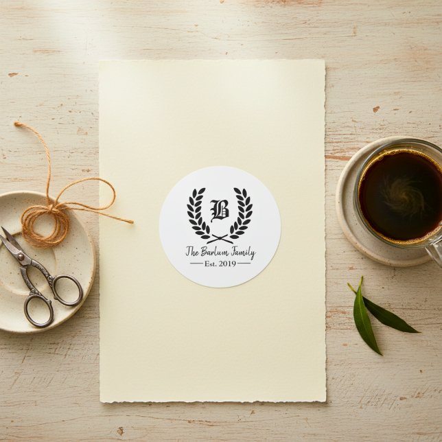 Custom Family Name Monogram Classic Round Stickers (Custom Family Name Monogram Classic Round Stickers)