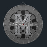 Custom Family Name Monogram Gray Dart Board<br><div class="desc">Gray background with monogram and family name in center of the board. Other colors available in the shop.</div>