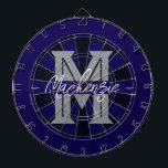 Custom Family Name Monogram Gray Dart Board<br><div class="desc">Gray background with monogram and family name in center of the board. Other colors available in the shop.</div>