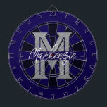 Custom Family Name Monogram Gray Dart Board<br><div class="desc">Gray background with monogram and family name in center of the board. Other colors available in the shop.</div>