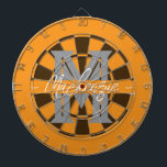 Custom Family Name Monogram Gray Dart Board<br><div class="desc">Gray background with monogram and family name in center of the board. Other colors available in the shop.</div>