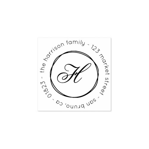 Custom Family Name Monogram Script Return Address Rubber Stamp