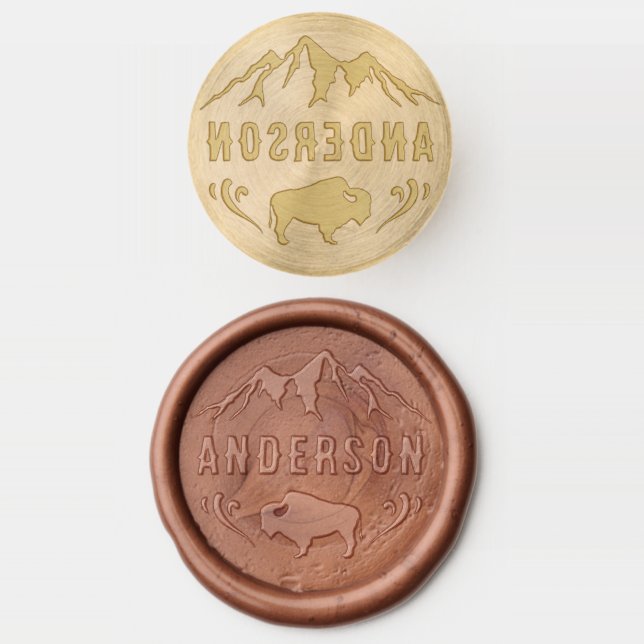 Custom Family Name Mountains Buffalo Bison Wax Seal Stamp (Stamped)