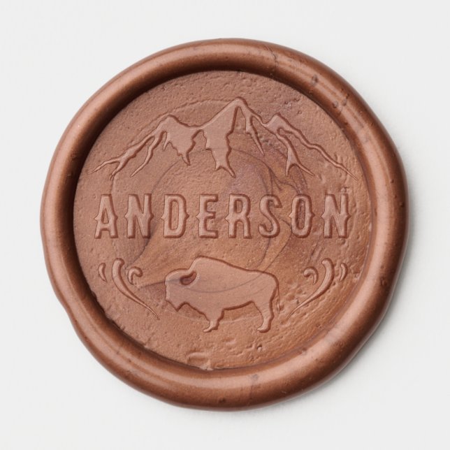 Custom Family Name Mountains Buffalo Bison Wax Seal Sticker (Front)