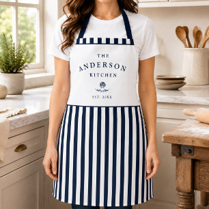 Custom Family Name Nautical Coastal Striped Apron