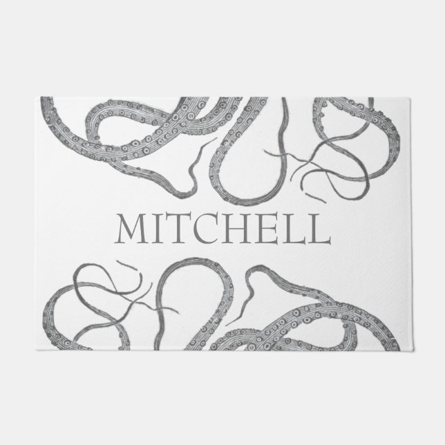 Custom family name nautical octopus kraken II  Doormat (Front)