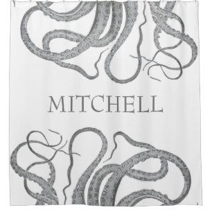 Custom family name nautical octopus kraken shower curtain