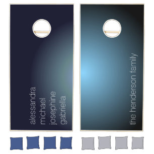 Custom family name navy blue black ombre modern  cornhole set