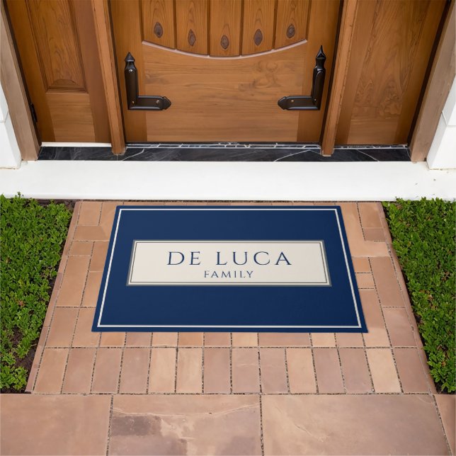 Custom Family Name Navy Blue Doormat (Outdoor)
