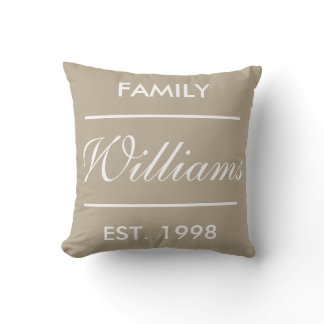 Custom Family Name On Beige Throw Pillow